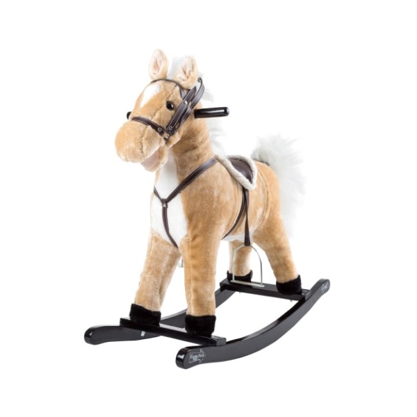Rocking Horse Ride On Toy Plush Animal on Wooden Rockers for Toddlers to 4-years Old, Brown